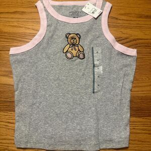 Grey and pink Mighty Fine Teddy Bear embroidered tank top